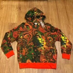 AGTAWH Men French Terry Motif Print Hoodie Multicolor Size M